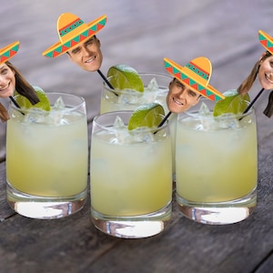 fiesta drink stirrers with bride and groom face for wedding, personalized wedding shower stir sticks, custom bachelorette swizzle sticks