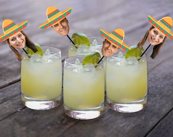fiesta drink stirrers with bride and groom face for wedding, personalized wedding shower stir sticks, custom bachelorette swizzle sticks