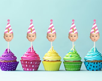 Custom face cupcake toppers, Photo cupcake toppers (30th, 40th, 50th, 60th) first birthday, birthday decor, picture cupcake topper, funny