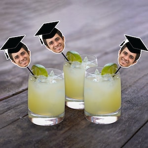 Graduation favors 2025, Custom drink stirrers, Graduation decor class of 2025, Custom face decor, Graduation party decor, Face on a stick