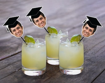 Custom graduation face drink stirrers, Graduation party decor, 2026 graduation decor, Personalized stir sticks, Graduation cap