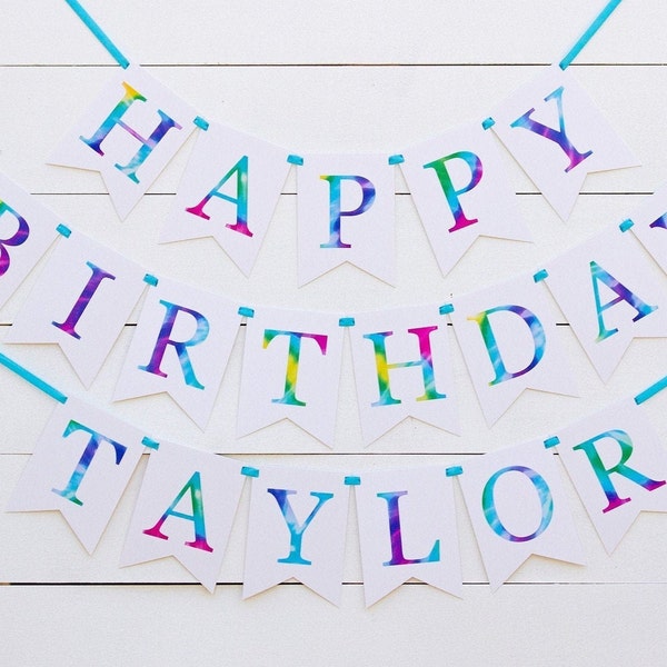 Tie Dye Birthday Banner, Personalized Birthday Decor, Party Decorations, Custom Birthday Banner, Happy Birthday Decorations