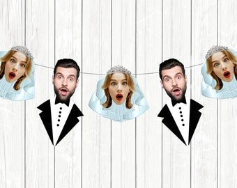 Custom bride and groom banner with face, Engagement party decor, Personalized bachelor and bachelorette sign, Couples shower, Bridal shower