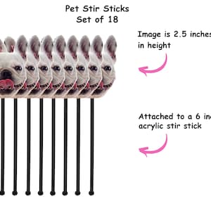 Drink stirrers personalized with dog face, Pet Birthday stir sticks, Custom Party Decorations, swizzle sticks, wedding drink sticks image 3