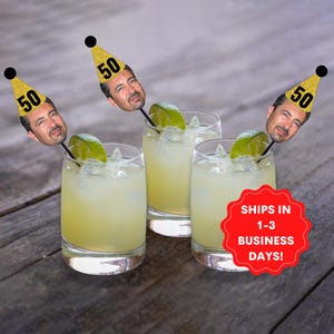 Photo drink stirrers with face, Personalized birthday stir sticks, Custom birthday party decorations, Swizzle sticks for 40th birthday, 30th