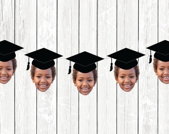 Preschool graduation banner with face, Preschool graduation decorations 2022, graduation decor, cupcake toppers with grad cap