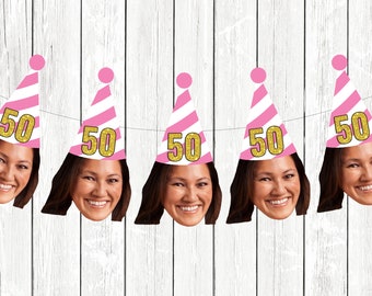 Personalized Birthday Banner with face, 50th Birthday Face Banner, Funny 50th, Customized Party Decorations for women, 50 AF, Happy Birthday