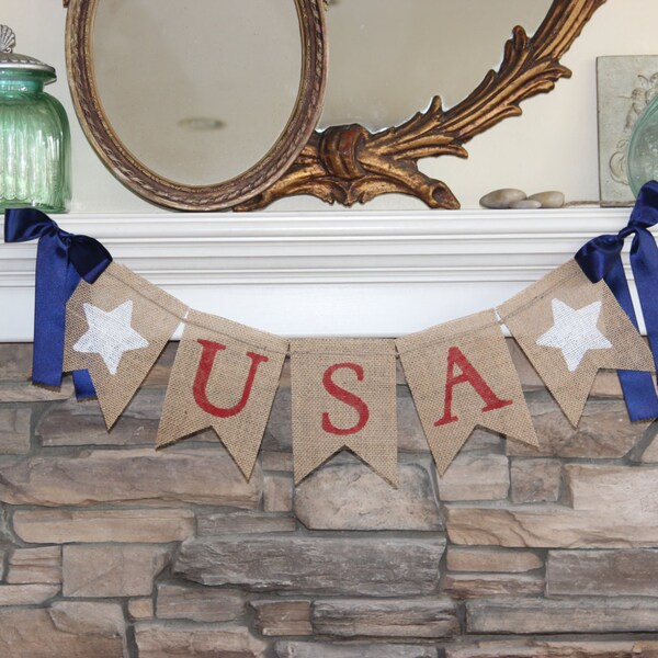 USA Burlap Banner~Patriotic Banner~July 4th banner~4th of July Party Decorations~4th of July Garland~Memorial Day Decor~Patriotic Photo Prop
