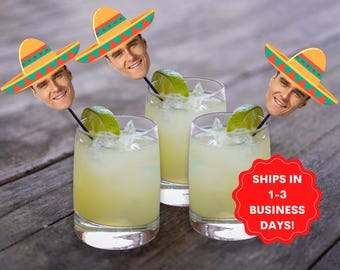 fiesta drink stirrers with face and sombrero, stir sticks personalized birthday, swizzle sticks custom, taco bout a party, bachelorette