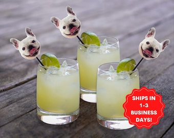 Drink stirrers personalized with dog face, Pet Birthday stir sticks, Custom Party Decorations, swizzle sticks, wedding drink sticks