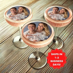 Custom wedding photo drink toppers, Cocktail toppers edible wedding party decor, wafer paper photo toppers for wedding guests