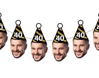 Custom face banner, 40th birthday party decor, 40th birthday banner, custom birthday garland, personalized birthday banner with photo, funny