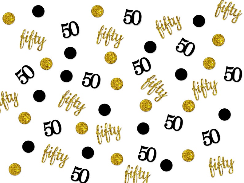 50th Birthday Banner custom cupcake toppers with face, Personalized Birthday Decorations face, Fifty confetti, Gold happy birthday balloons image 6