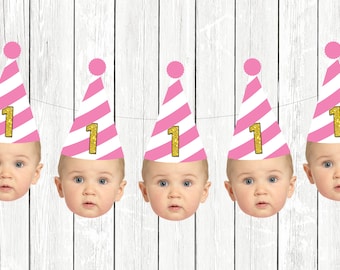 First Birthday Decorations, 1st Birthday Decor, 1st Birthday Banner, Custom Party Decor, Personalized Face Banner, 1st Birthday Garland