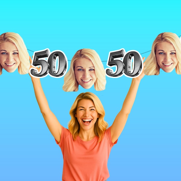 Custom 50th Birthday Banner: Face Cutout Party Decor