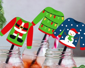 Ugly sweater drink stirrers, Ugly sweater party stir sticks, Tacky Christmas swizzle sticks, Ugly Christmas sweater party