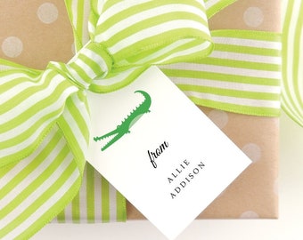 Monogrammed Gift Tags - Personalized Gift Tags - Custom Tags - Enclosure Cards - Favor Tags - For Girls - For Boys- Kids - Preppy Alligator