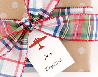 Monogrammed Gift Tags - Personalized Gift Tags - Custom Tags - Enclosure Cards - Favor Tags - For Girls - For Boys- Kids -  Red Airplane