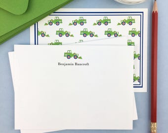 Personalized Kids Stationery / Boys / Note Set / Thank You Notes / Classic / Green / Bulldozer /Tractor/ Thank You Cards/ Boxed Set of 10