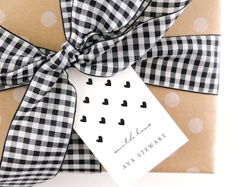 Monogrammed Gift Tags - Personalized Gift Tags - Custom Tags - Enclosure Cards - Favor Tags - For Girls - For Boys- Kids - B and W Hearts