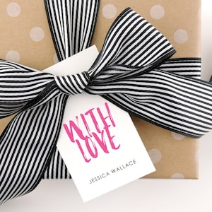 Etiquettes cadeaux à monogramme - Etiquettes cadeaux personnalisées - Etiquettes personnalisées - Cartes jointes - Etiquettes cadeaux - Pour filles - Enfants rose + blanc, Avec amour