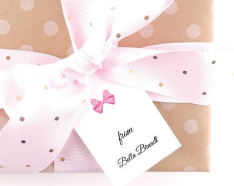 Monogrammed Gift Tags - Personalized Gift Tags - Custom Tags - Enclosure Cards - Favor Tags - For Girls - For Boys- Kids- Pink Bow