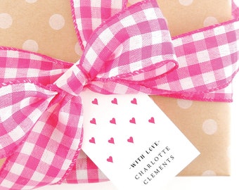 Monogrammed Gift Tags - Pink Preppy Hearts Personalized Tags