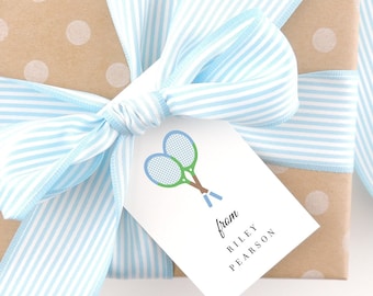 Monogrammed Gift Tags - Personalized Gift Tags - Custom Tags - Enclosure Card - Favor Tags - For Tennis - Kids - Adults - Tennis Racket Tags