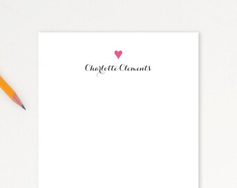 Personalized Notepad, Pink Heart Stationery, Custom Writing Pad