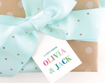 Monogrammed Gift Tags - Personalized Gift Tags - Custom Tags - Enclosure Cards - Favor Tags  - For Girls - For Boys- Kids, Rainbow Block