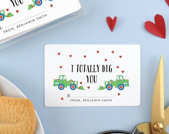 Personalized Kids Valentine Cards for school, Red Valentine's Day Cards for boys, Classroom Valentines, Kids Class Valentines, Bulldozer