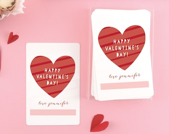 Personalized Kids Valentine Cards for school, Red Valentine's Day Cards for Girls, Classroom Valentines, Kids Class Valentines, Red Heart