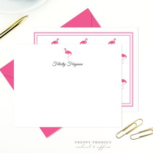 Personalized Everyday Stationery Note Card Set, Personalized Thank You Note Set, Pink Flamingo, for her, thank you card, Pink Flamingo