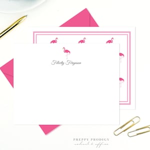 Personalized Everyday Stationery Note Card Set, Personalized Thank You Note Set, Pink Flamingo, for her, thank you card, Pink Flamingo