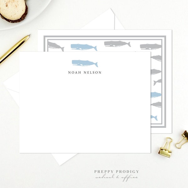 Custom Personalized Kids Stationery Set, Stationary Note Card Set for Kids, Thank You Notes, for boys, for girls, Nautical Stationery, Whale