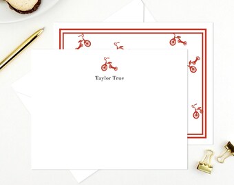 Personalized kids Stationery Set, Kids Personalized Note Card Set, Kids Thank You Note, for Boys, for Girls, for baby, Red Tricycle