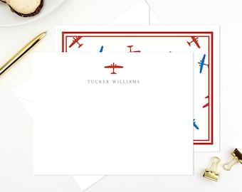 Personalized Airplane Stationery Set, Kids Thank You Notes