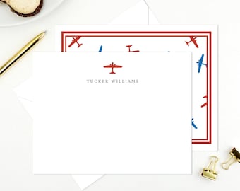 Kids Personalized Stationery set for boys / Personalized Notecard Set for children / Preppy Kids Personalized Thank You Note Set / Airplanes