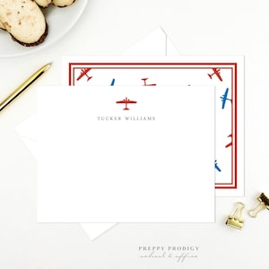 Kids Personalized Stationery set for boys / Personalized Notecard Set for children / Preppy Kids Personalized Thank You Note Set / Airplanes