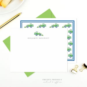 Personalized Kids Stationery for boys / Personalized Thank You Notes for boys /  Kids Personalized Thank You Notes / Green Bulldozer Tractor