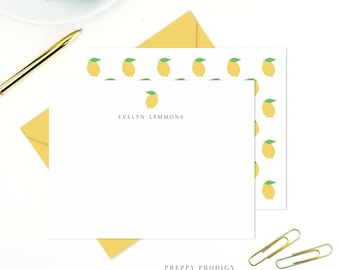Personalized Lemon Note Card Set, Handmade Stationery