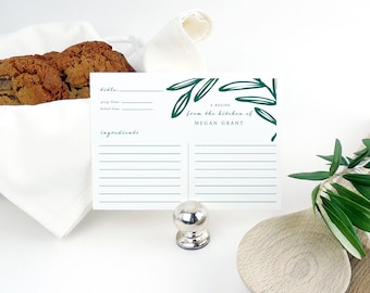 Personalized Recipe Card Set, Olive Leaf Design, Kitchen Gift