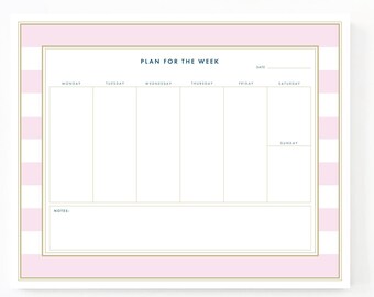 Weekly Planner Notepads, Weekly Desktop Planner, Week at a glance, This Week Desk Pad, Weekly To do list notepad planner, Pink Stripe