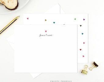 Personalized Thank You Note Card Set, Floating Hearts, Handmade Stationery