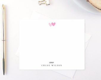 Personalized Stationery Note Card, Handmade Everyday Note Card Gift Set, Everyday Stationery Set for her, Preppy Note Cards, Double Hearts