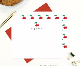Personalized Cherry Note Card Set, Handmade Stationery