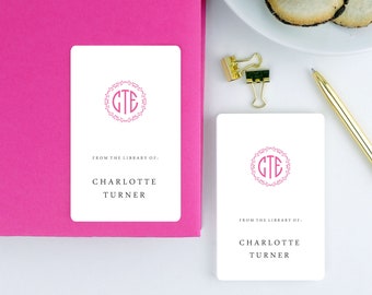 Personalized Bookplate Stickers, Berry Monogram Gift Set