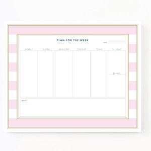 Weekly Planner Notepads, Weekly Desktop Planner, Week at a glance, This Week Desk Pad, Weekly To do list notepad planner, Pink Stripe
