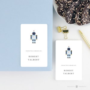 Children&#39;s Bookplate Stickers, Gift for Kids, Custom Personalized Children&#39;s book labels, School Supplies, Boxed Set of 16, Robot