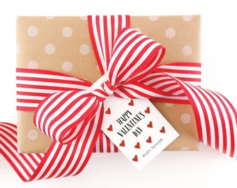 Personalized Valentine's Day Gift Tags, Red Hearts, Custom Favor Tags
